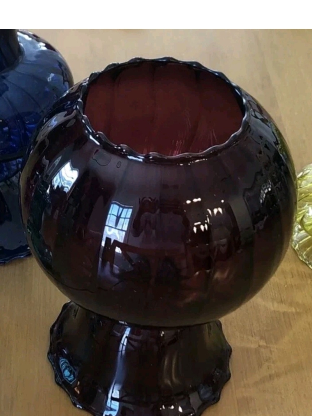 Anthropologie Medium Venini Glass Hand-Blown Glass Pedestal Vase - Deep Plum